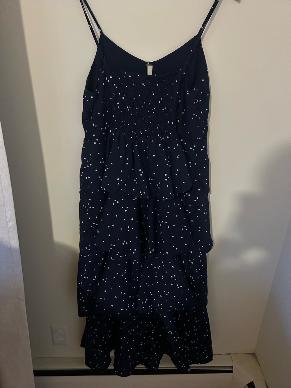 Navy Polka Dot Tiered Maxi dress - Picture 2 of 3